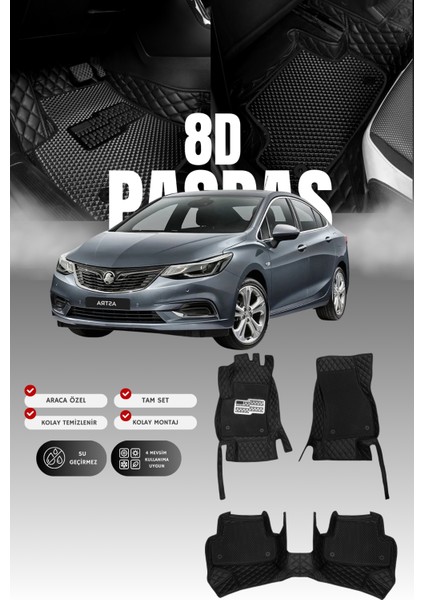 Opel Astra K Sedan (2015-2021) 8d Deri Havuzlu Oto Paspas | Tam Koruma & Hızlı Montaj