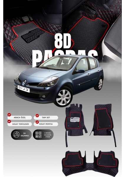 Renault Clio 3 Hatchback (2005-2012) 8d Deri Havuzlu Oto Paspas | Tam Koruma