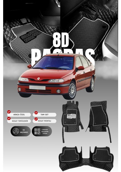 Renault Laguna 1 (1994-2001) 8d Deri Havuzlu Oto Paspas | Tam Koruma,araca Özel Kesim & Hızlı Montaj