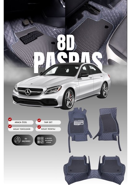 Mercedes C200 / W205 (2014-2021) 8d Deri Havuzlu Oto Paspas | Tam Koruma,araca Özel & Hızlı Montaj