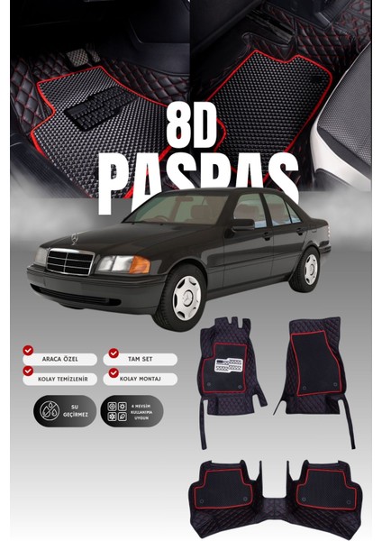 Mercedes C180 / W202 (1993-2000) 8d Deri Havuzlu Oto Paspas | Tam Koruma & Hızlı Montaj