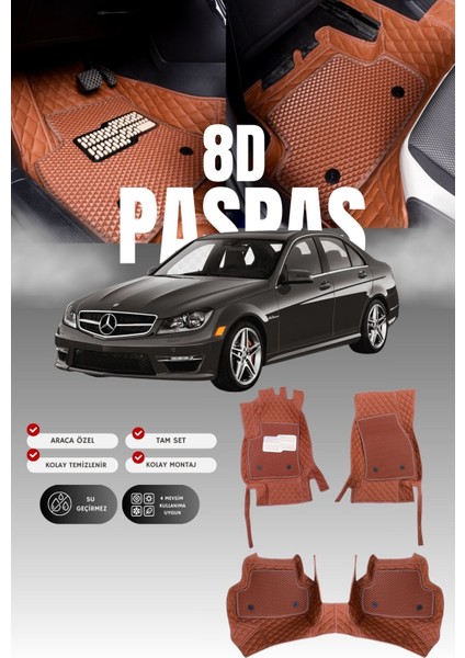 Mercedes C180 / W204 (2007-2014) 8d Deri Havuzlu Oto Paspas | Tam Koruma & Hızlı Montaj