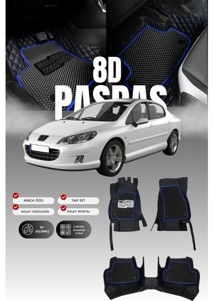 Peugeot 407 (2004-2010) 8d Deri Havuzlu Oto Paspas | Tam Koruma,araca Özel Kesim & Hızlı Montaj