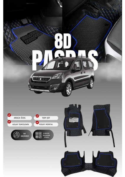 Peugeot Partner (2012-2018) 8d Deri Havuzlu Oto Paspas | Tam Koruma,araca Özel & Hızlı Montaj