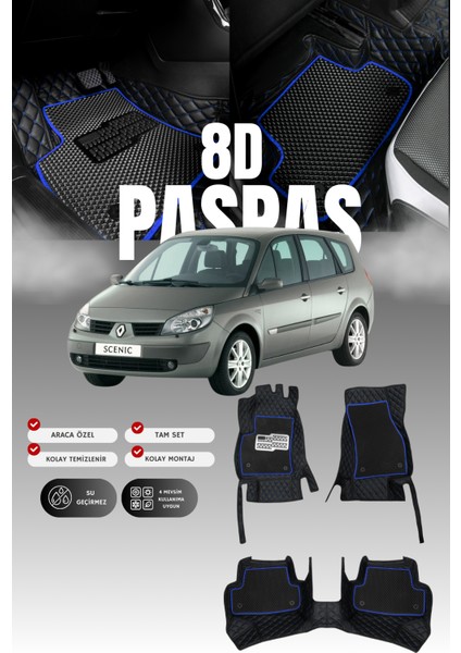 Renault Scenic 2 (2004-2009) 8d Deri Havuzlu Oto Paspas | Tam Koruma,araca Özel & Hızlı Montaj