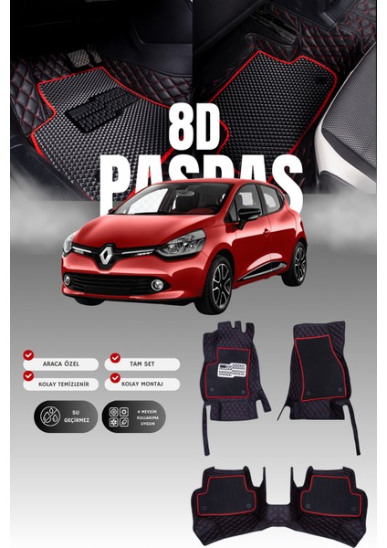Renault Clio 4 Hatchback (2012-2019) 8d Deri Havuzlu Oto Paspas | Tam Koruma & Hızlı Montaj