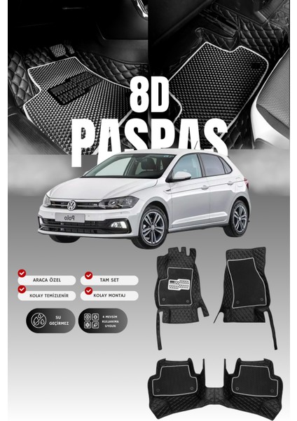 Volkswagen Polo (2018 ve Sonrası) 8d Deri Havuzlu Oto Paspas | Tam Korum,araca Özel Kesim& Hızlı Montaj