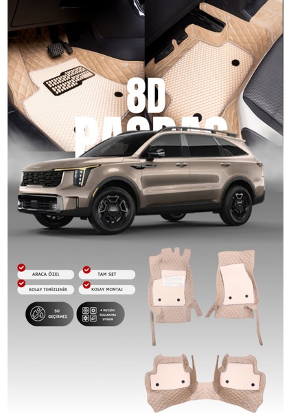 Kia Sorento (2018-2024) 8d Deri Havuzlu Oto Paspas | Tam Koruma,araca Özel Kesim & Hızlı Montaj