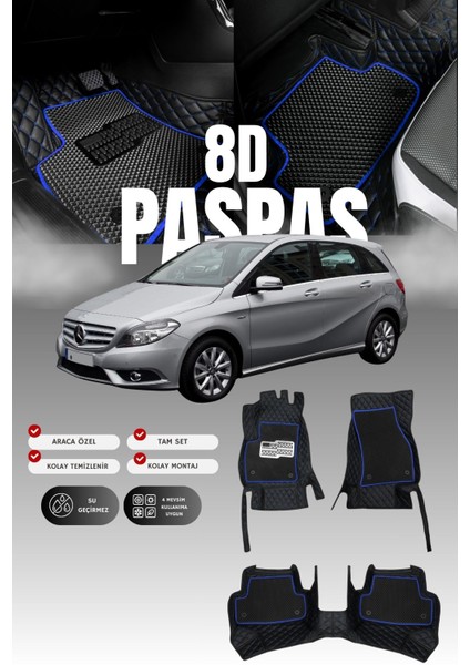 Mercedes B180 / W246 (2011-2018) 8d Deri Havuzlu Oto Paspas | Tam Koruma & Hızlı Montaj