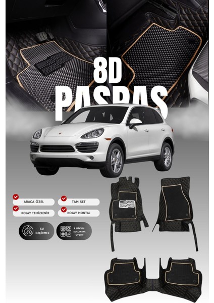 Porsche Cayenne (2010-2017) 8d Deri Havuzlu Oto Paspas | Tam Koruma & Hızlı Montaj