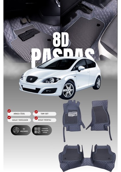 Seat Leon (2005-2012) 8d Deri Havuzlu Oto Paspas | Tam Koruma,araca Özel Tasarım & Hızlı Montaj