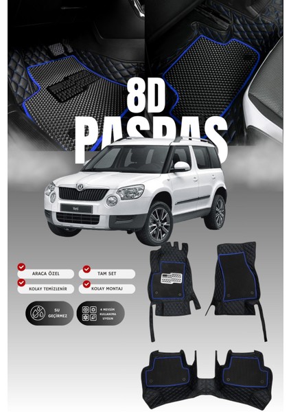 Skoda Yeti (2009-2017) 8d Deri Havuzlu Oto Paspas | Tam Koruma,araca Özel & Hızlı Montaj