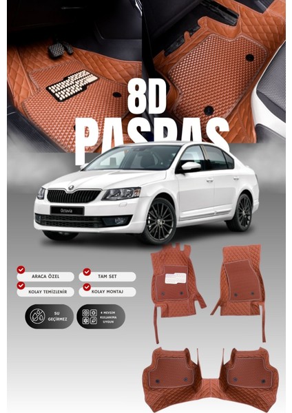 Skoda Octavia (2012-2019) 8d Deri Havuzlu Oto Paspas | Tam Koruma,araca Özel & Hızlı Montaj