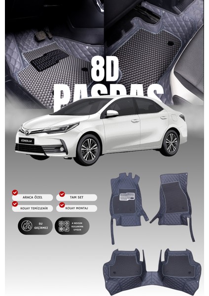 Toyota Corolla (2016-2018) 8d Deri Havuzlu Oto Paspas | Tam Koruma,araca Özel & Hızlı Montaj