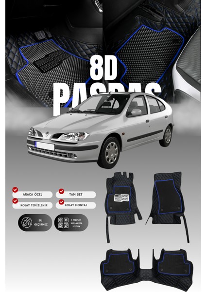 Renault Megane 1 (1996-2002) 8d Deri Havuzlu Oto Paspas | Tam Koruma,araca Özel Kesim & Hızlı Montaj