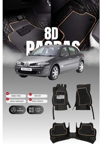 Renault Megane 2 (2003-2009) 8d Deri Havuzlu Oto Paspas | Tam Koruma,araca Özel Kesim & Hızlı Montaj