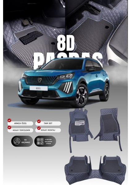 Peugeot E-2008 (2023 ve Sonrası) 8d Deri Havuzlu Oto Paspas | Tam Koruma,araca Özel & Hızlı Montaj