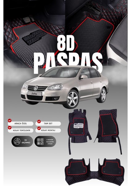 Volkswagen Jetta (2006-2010) 8d Deri Havuzlu Oto Paspas | Tam Korum,araca Özel Kesim& Hızlı Montaj