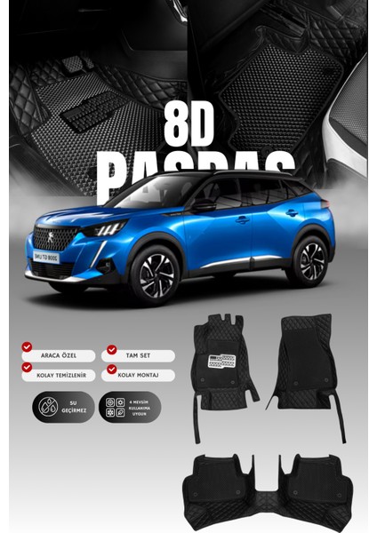 Peugeot 2008 (2019 ve Sonrası) 8d Deri Havuzlu Oto Paspas | Tam Koruma,araca Özel & Hızlı Montaj
