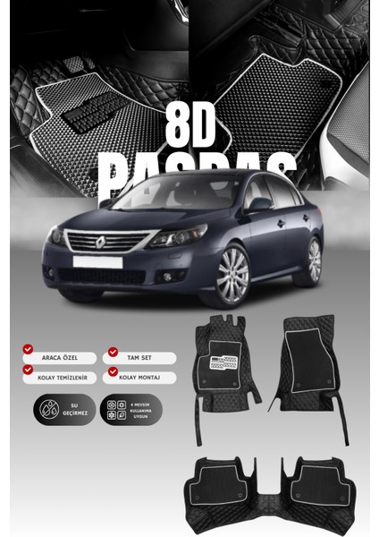 Renault Latitude (2011-2015) 8d Deri Havuzlu Oto Paspas | Tam Koruma,araca Özel Kesim & Hızlı Montaj