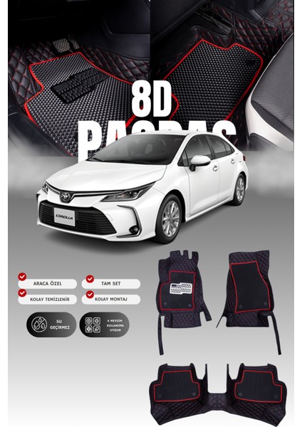 Toyota Corolla Hibrit (2019 ve Sonrası) 8d Deri Havuzlu Oto Paspas | Tam Koruma & Hızlı Montaj