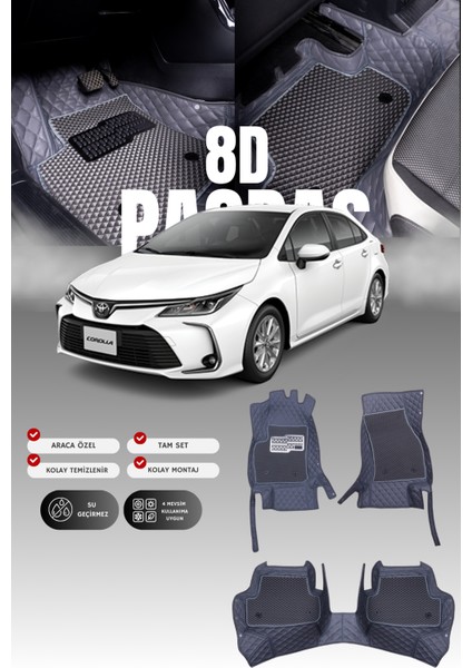 Toyota Corolla Hibrit (2019 ve Sonrası) 8d Deri Havuzlu Oto Paspas | Tam Koruma & Hızlı Montaj