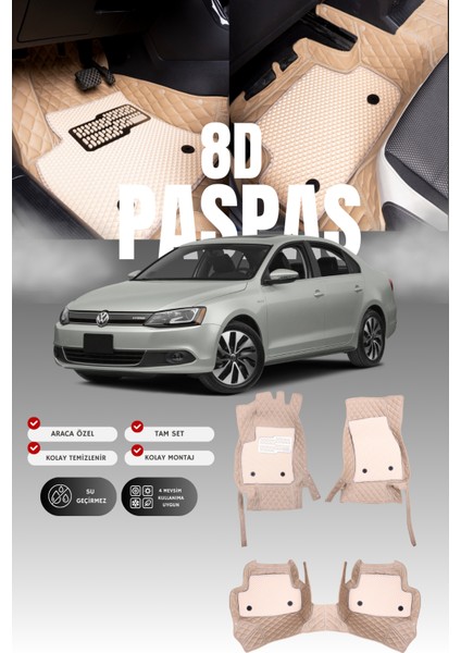 Volkswagen Jetta (2011-2018) 8d Deri Havuzlu Oto Paspas | Tam Korum,araca Özel Kesim& Hızlı Montaj