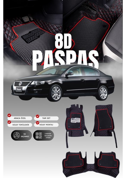 Volkswagen Passat B6 (2006-2010) 8d Deri Havuzlu Oto Paspas | Tam Korum,araca Özel & Hızlı Montaj