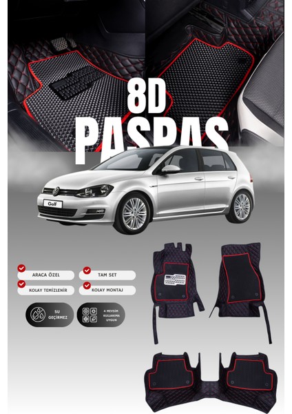 Volkswagen Golf 7 (2013-2020) 8d Deri Havuzlu Oto Paspas | Tam Koruma,araca Özel & Hızlı Montaj