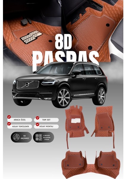 Volvo XC90 (2015 ve Sonrası) 8d Deri Havuzlu Oto Paspas | Tam Koruma,araca Özel & Hızlı Montaj