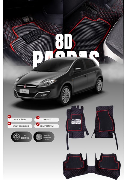 Fiat Bravo (2007-2014) 8d Deri Havuzlu Oto Paspas | Tam Koruma,araca Özel & Hızlı Montaj