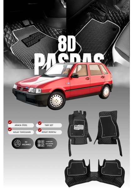 Fiat Uno (1994-2001) 8d Deri Havuzlu Oto Paspas | Tam Koruma,araca Özel & Hızlı Montaj