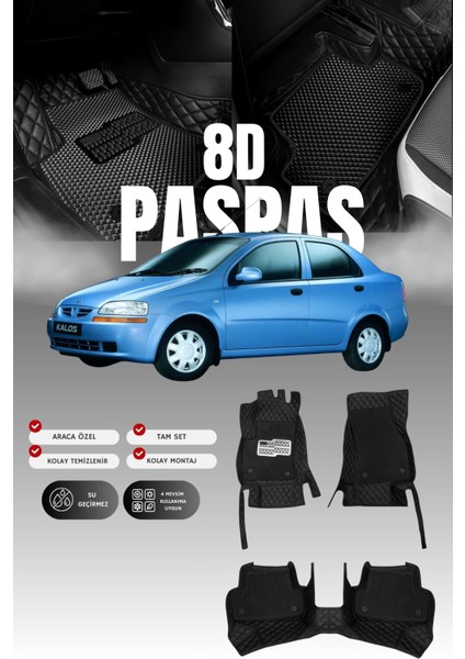 Chevrolet Kalos (2002-2008) 8d Deri Havuzlu Oto Paspas | Tam Koruma,araca Özel & Hızlı Montaj