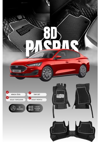 Ford Focus (2018 ve Sonrası) 8d Deri Havuzlu Oto Paspas | Tam Koruma,araca Özel & Hızlı Montaj