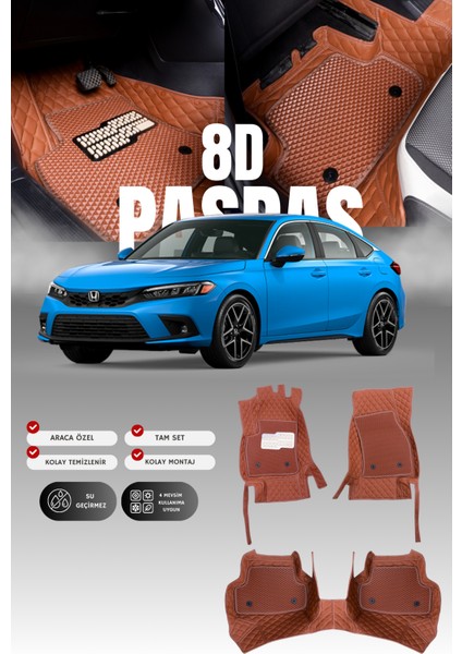 Honda Civic Fe1 (2021 ve Sonrası) 8d Deri Havuzlu Oto Paspas | Tam Koruma,araca Özel & Hızlı Montaj