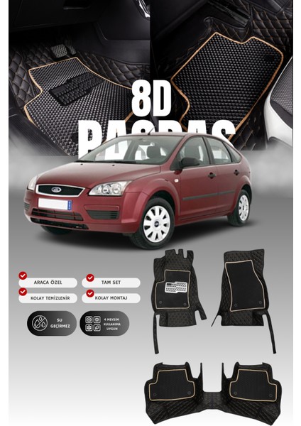Ford Focus (2005-2007) 8d Deri Havuzlu Oto Paspas | Tam Koruma,araca Özel & Hızlı Montaj