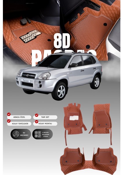 Hyundai Tucson (2004-2009) 8d Deri Havuzlu Oto Paspas | Tam Koruma,araca Özel Kesim & Hızlı Montaj