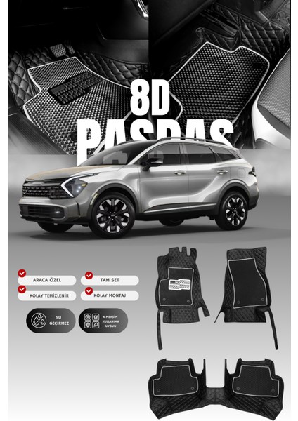 Kia Sportage (2021 ve Sonrası) 8d Deri Havuzlu Oto Paspas | Tam Koruma,araca Özel & Hızlı Montaj