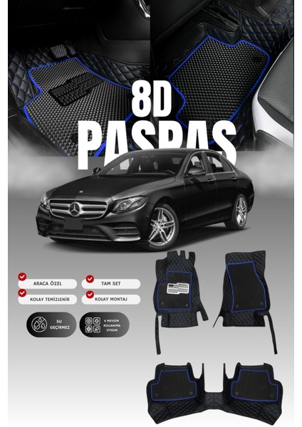 Mercedes E200 / W213 (2016-2023) 8d Deri Havuzlu Oto Paspas | Tam Koruma,araca Özel & Hızlı Montaj