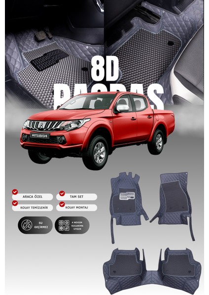 Mitsubishi L200 (2015-2019) 8d Deri Havuzlu Oto Paspas | Tam Koruma,araca Özel & Hızlı Montaj