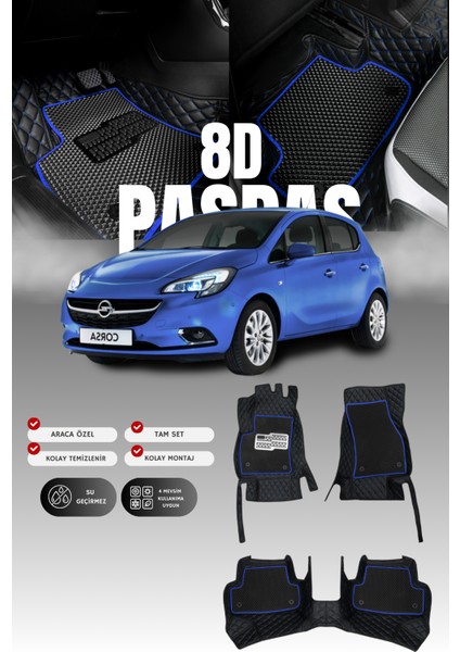 Opel Corsa D (2006-2014) 8d Deri Havuzlu Oto Paspas | Tam Koruma,araca Özel & Hızlı Montaj