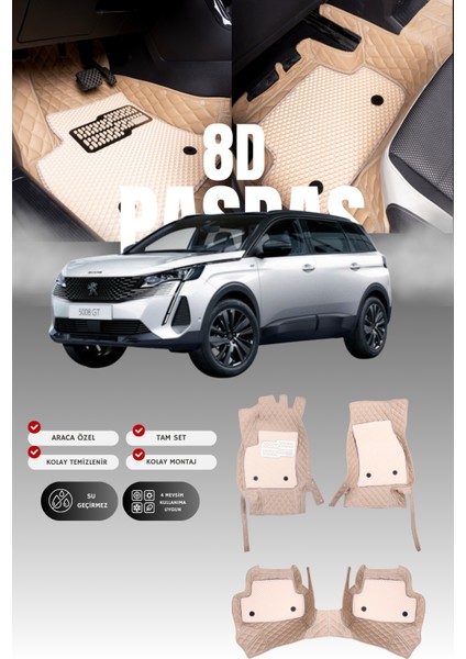 Peugeot 5008 (2020 ve Sonrası) 8d Deri Havuzlu Oto Paspas | Tam Koruma,araca Özel & Hızlı Montaj