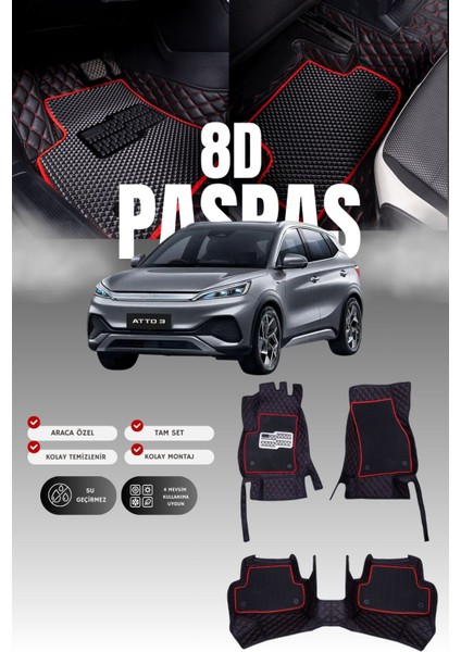 Byd Atto 3 (2022 ve Sonrası) 8d Deri Havuzlu Oto Paspas | Tam Koruma,araca Özel & Hızlı Montaj