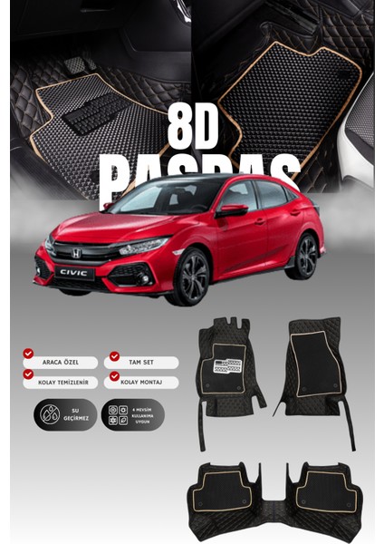 Honda Civic Fc5 (2016-2021) 8d Deri Havuzlu Oto Paspas | Tam Koruma,araca Özel & Hızlı Montaj