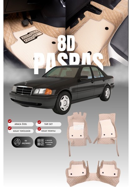 Mercedes C180 / W202 (1993-2000) 8d Deri Havuzlu Oto Paspas | Tam Koruma & Hızlı Montaj