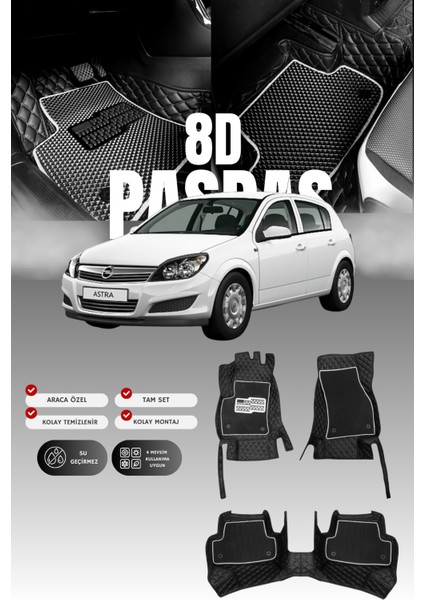 Opel Astra H Hatchback (2004–2010) 8d Deri Havuzlu Oto Paspas | Tam Koruma & Hızlı Montaj