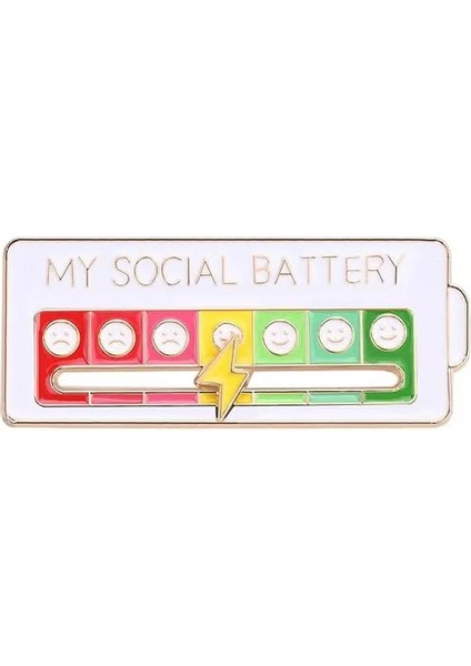 My Social Battery Hareketli Rozet Pin Broş Beyaz