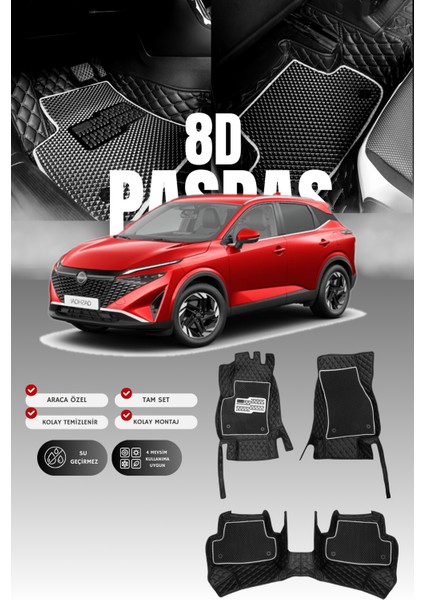 Nissan Qashqai Benzinli (2021 ve Sonrası) 8d Deri Havuzlu Oto Paspas | Tam Koruma & Hızlı Montaj