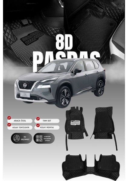 Nissan X-Trail Benzinli (2022 ve Sonrası) 8d Deri Havuzlu Oto Paspas | Tam Koruma & Hızlı Montaj