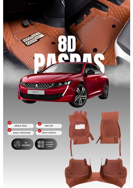 Peugeot 508 (2019 ve Sonrası) 8d Deri Havuzlu Oto Paspas | Tam Koruma,araca Özel & Hızlı Montaj